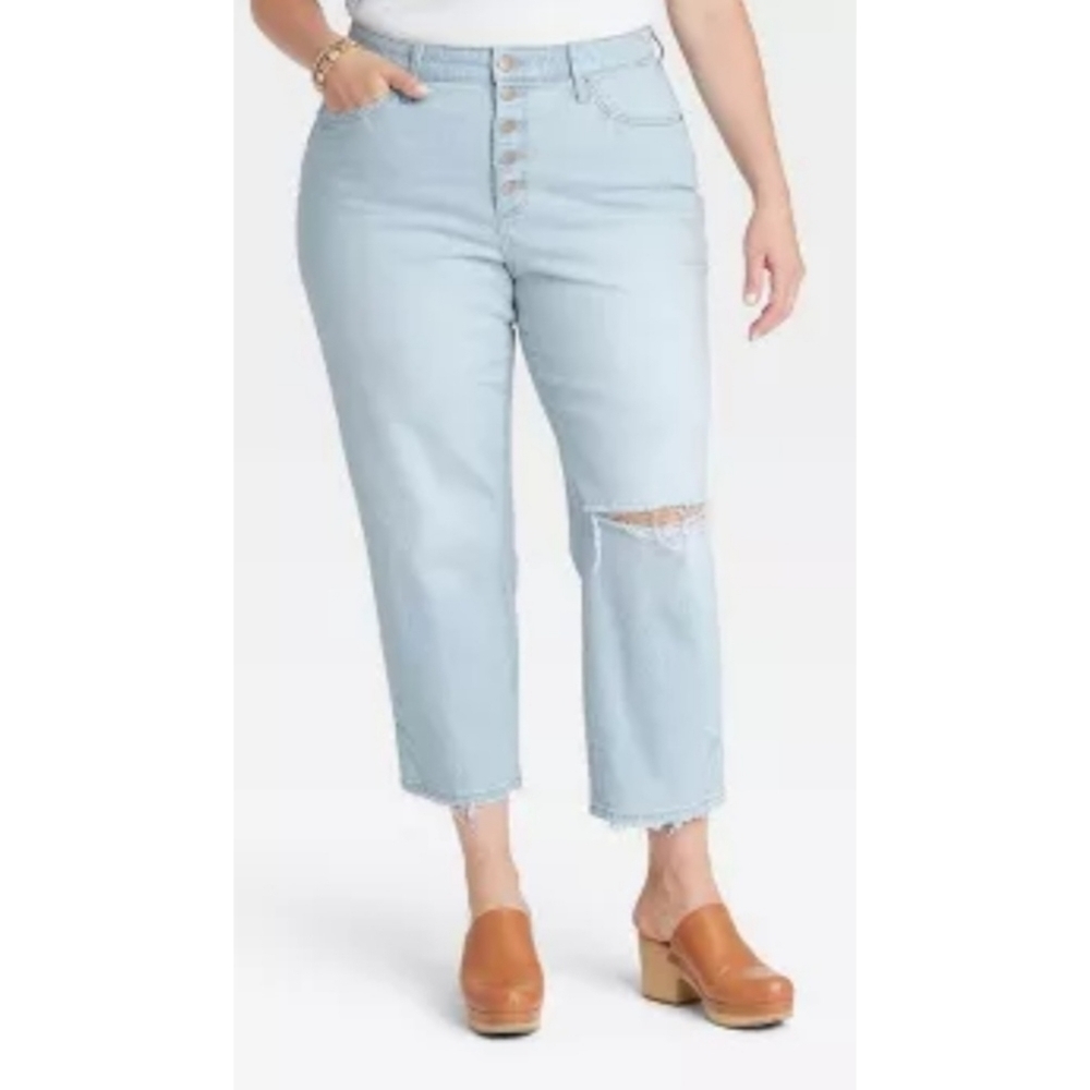 Universal Thread High-Rise Distressed Straight Cropped Jeans